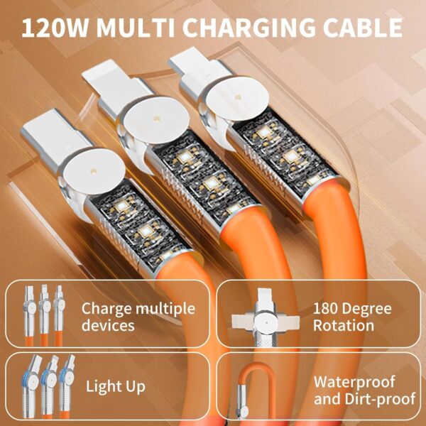 Multi Charging Cable, Fast 180 Degree Rotatable Light Up Charger Cord USB (AED-30) - Image 5