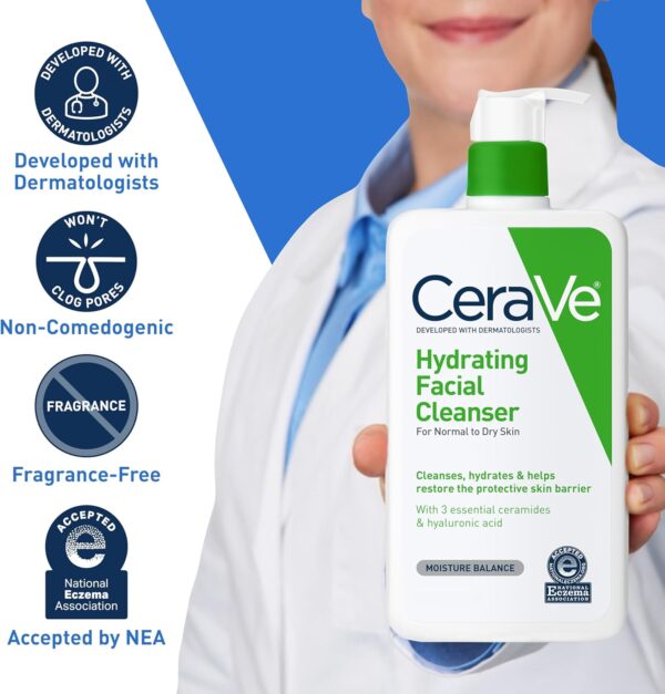 CeraVe Hydrating Cleanser, Hyaluronic Acid, Ceramides, Glycerin, Moisturizing, Fragrance-Free, Paraben-Free.(AED-80) - Image 4