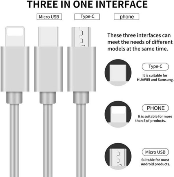 3 in 1 Multi USB Charger Cable Retractable Multiple Charging Cord (AED-25) - Image 2