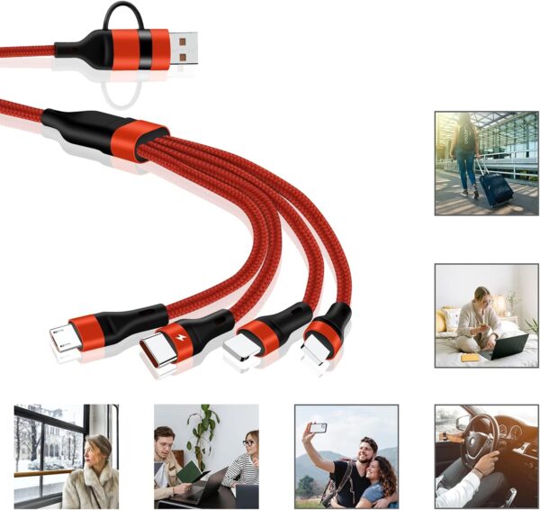 Charger Cable 3A 1.2M, Nylon Braided USB A/USB C to 4 in 1 Fast Charging (AED-25) - Image 4