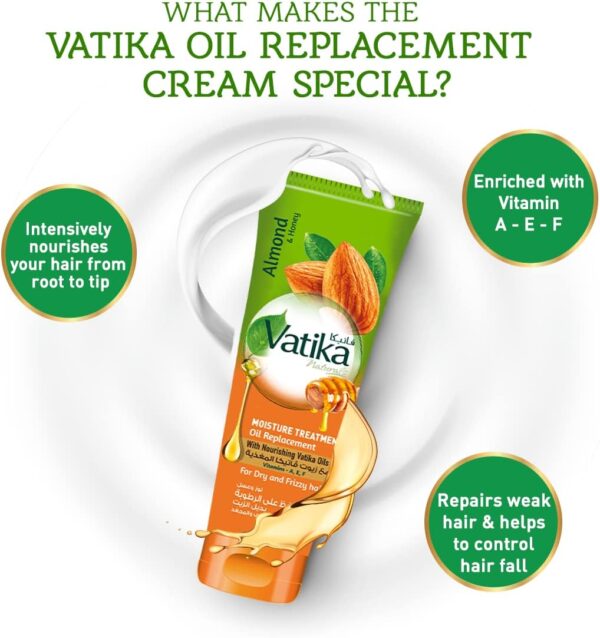 Vatika Naturals Moisture Treatment Oil Replacement Hair Cream nourishes dry, rough hair with almond, honey, and vitamins. - Image 5