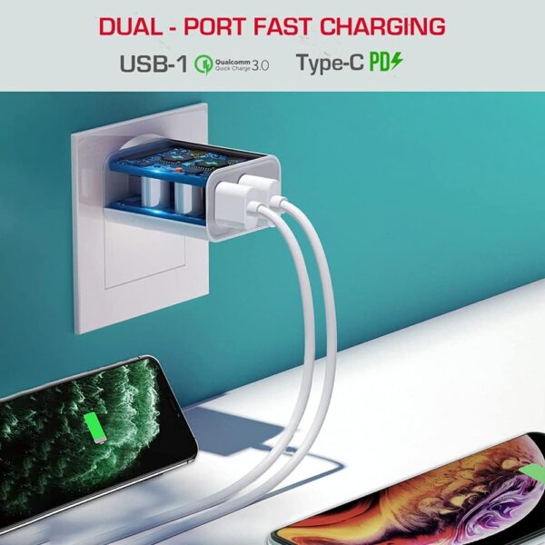 Trands fast charging 36W PD and QC 3.0 Charger with Type-C to Type-C cable for efficient power. - Image 3