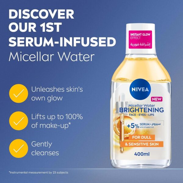 NIVEA Brightening Micellar Water, cleanses, brightens, removes makeup, enriched with Vitamins C & E.(AED-63) - Image 4