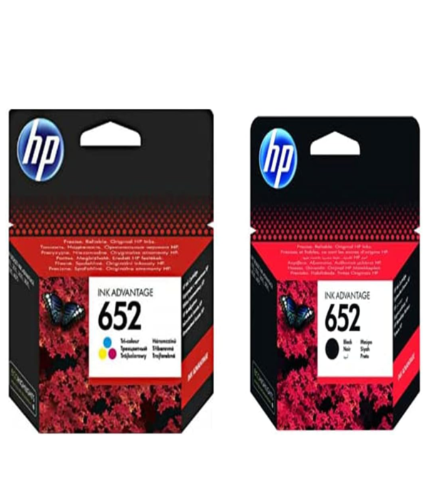 HP F6V24AE 652 Black and HP F6V25AE 652 Tri-Color Ink Cartridges, Reliable, High-Quality Prints.