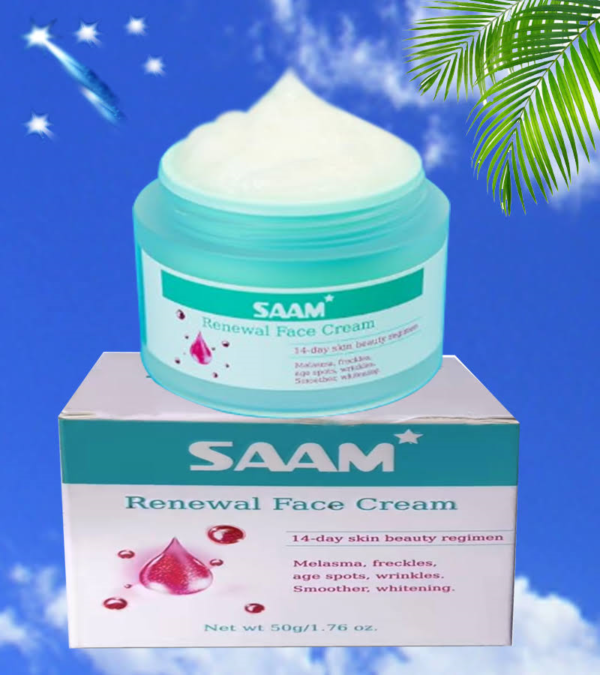 SAAM Renewal Face Cream Hydrates, rejuvenates, and improves skin texture for a youthful glow.