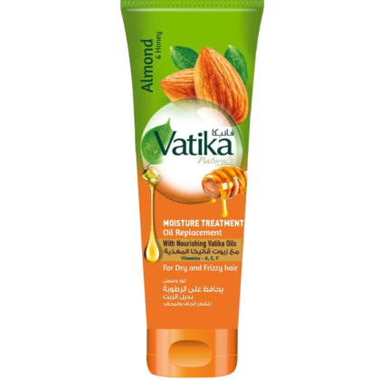 Vatika Naturals Moisture Treatment Oil Replacement Hair Cream nourishes dry, rough hair with almond, honey, and vitamins.