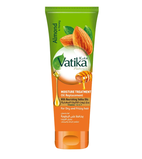 Vatika Naturals Moisture Treatment Oil Replacement Hair Cream nourishes dry, rough hair with almond, honey, and vitamins.