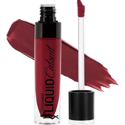 Wet n Wild Megalast Catsuit Matte Liquid Lipstick in *Red Behind the Bleachers* is moisturizing, creamy, and smudge-proof.