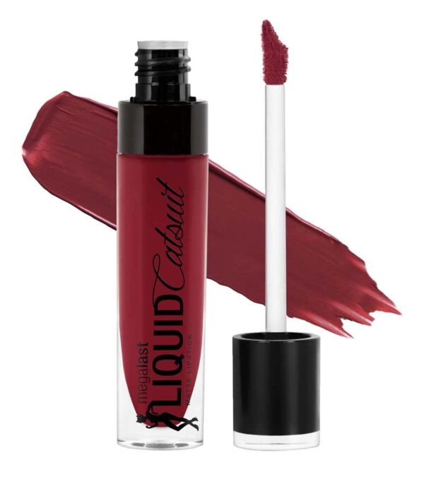 Wet n Wild Megalast Catsuit Matte Liquid Lipstick in *Red Behind the Bleachers* is moisturizing, creamy, and smudge-proof.