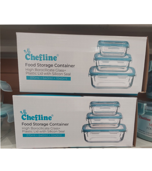 Chefline Food Storage Container High Borocilicate Glass (3-pic) 370ml+640ml+1040ml - Image 3