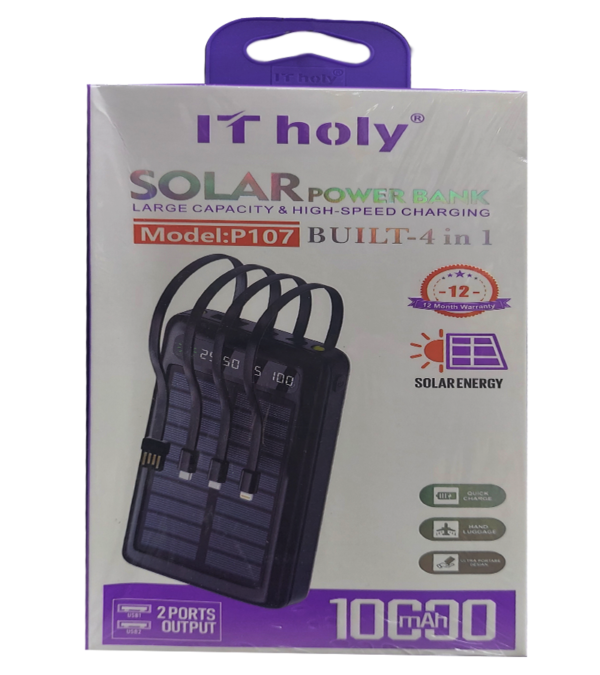 Solar Power Bank Large Capacity & High-Speed Solar Energy Charging Built-4 In 1 10000mah