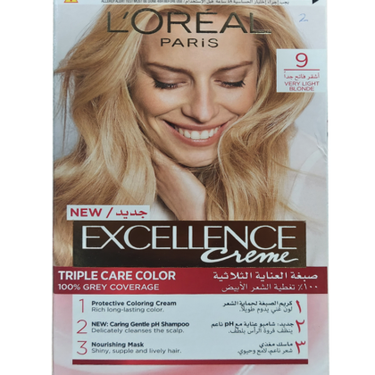 L’Oréal Paris Excellence-9 offers 1000% grey coverage with triple care for vibrant color.