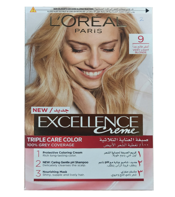 L'Oréal Paris Excellence-9 offers 1000% grey coverage with triple care for vibrant color.