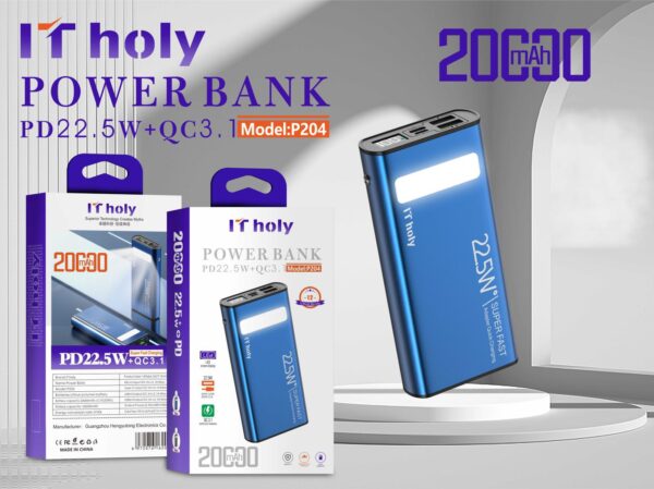 Power Bank High Capacity PD22.5W + QC3 1Model:P204 20000mAh USB-C Power (1 Year Warranty) - Image 2