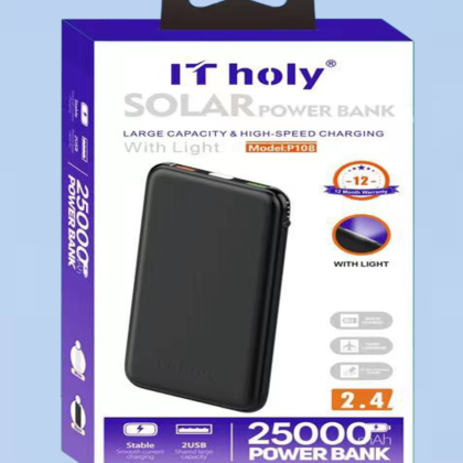 Solar Power Bank Large Capacity & High Speed Charging With Light 25000mAh (12 Month Warranty)